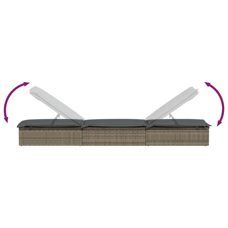 vidaXL sauļošanās gulta ar galdiņu, 1 gab, pelēka PE rotangpalma