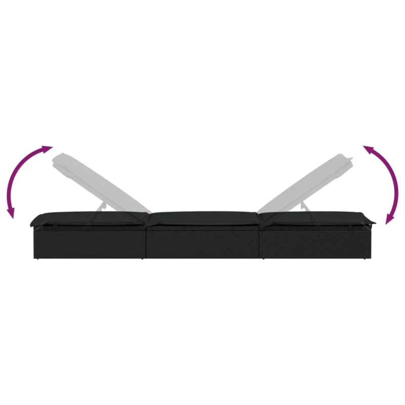 vidaXL sauļošanās gulta ar galdiņu, 1 gab, melna PE rotangpalma