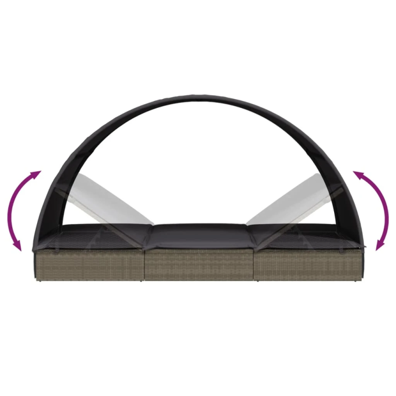 vidaXL sauļošanās gulta ar jumtu, 211x57x140 cm, PE rotangpalma