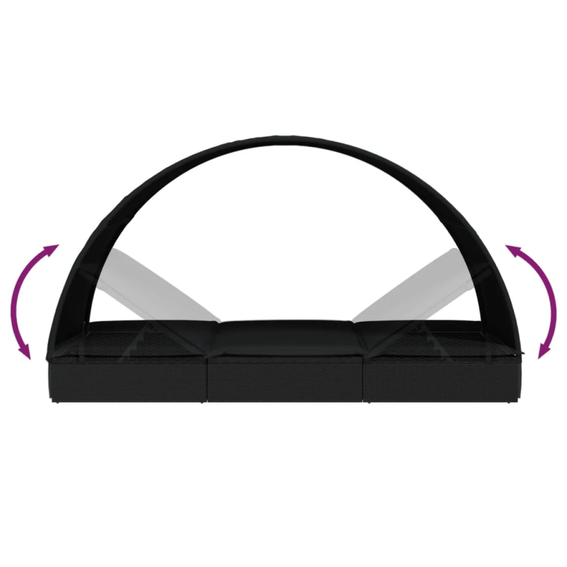 vidaXL sauļošanās gulta, apaļš jumts, 211x57x140 cm, melns PE pinums