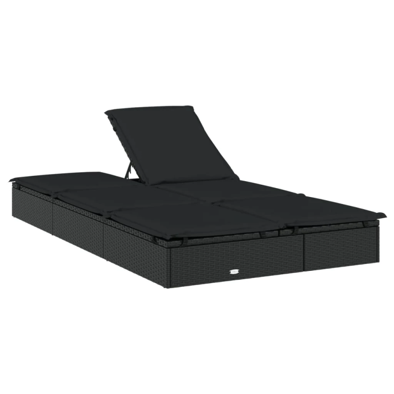 vidaXL sauļošanās gulta ar matračiem, melns PE pinums, divvietīga