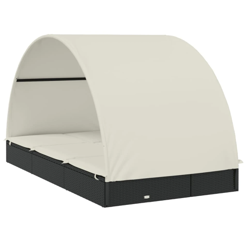 vidaXL sauļošanās gulta ar jumtu, 211x112x140 cm, PE rotangpalma