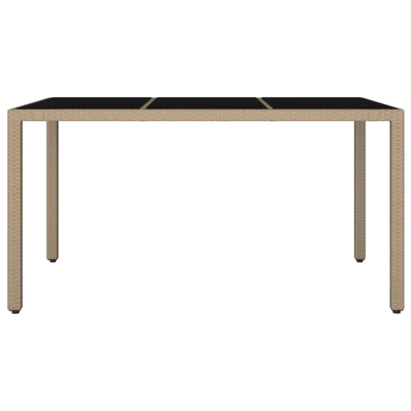 vidaXL dārza galds, stikla virsma, bēša PE rotangpalma, rūdīts stikls