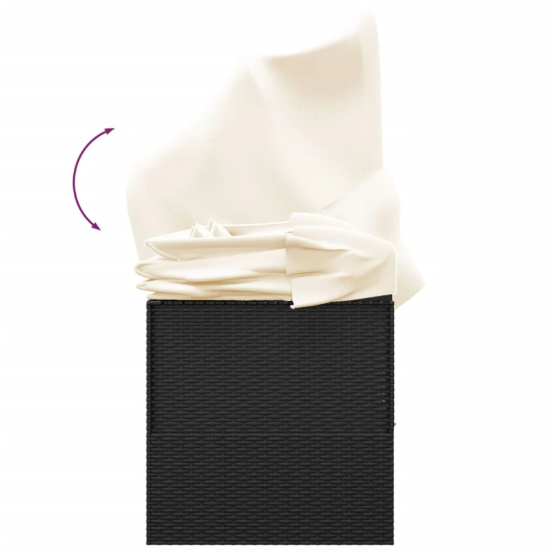 vidaXL dārza atpūtas gulta ar jumtu un matračiem, melna PE rotangpalma