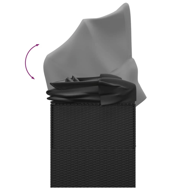 vidaXL dārza atpūtas gulta ar jumtu un matračiem, melna PE rotangpalma