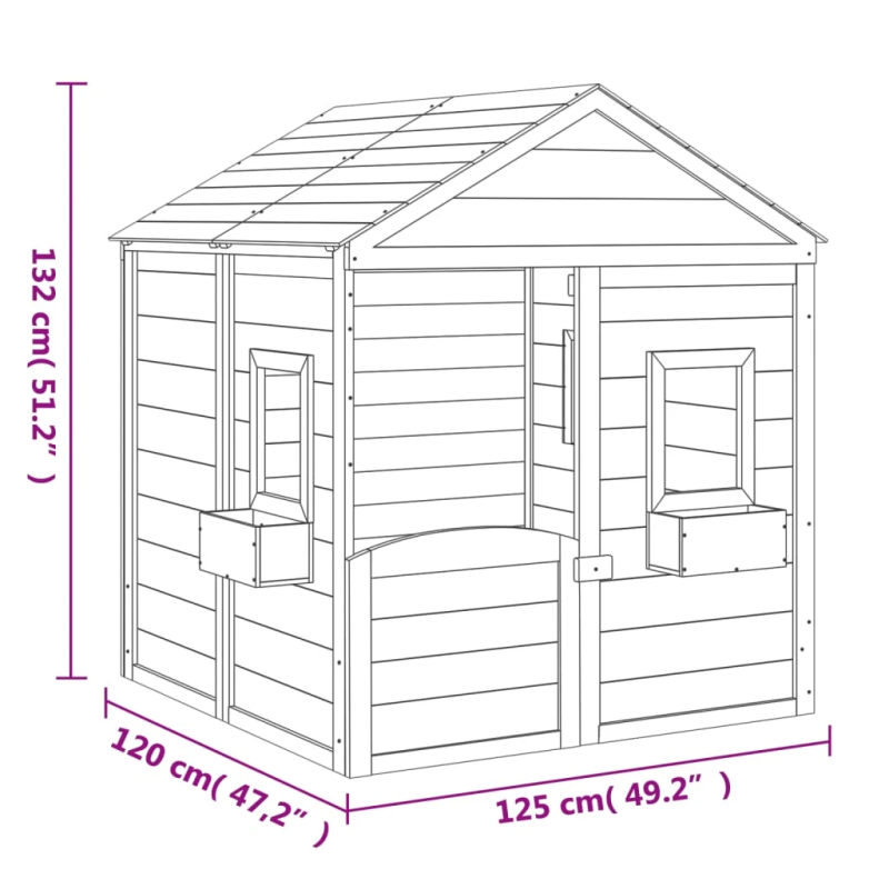 vidaXL rotaļu māja ar slēdzamām durvīm un puķu podiem, egles masīvkoks
