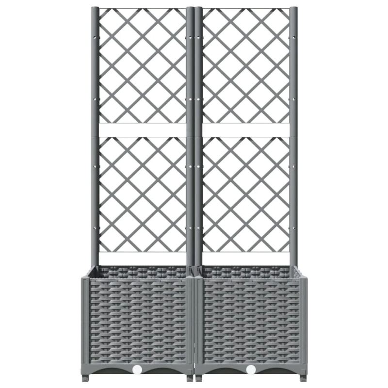 vidaXL dārza puķu kaste ar špaleru, gaiši pelēka, 80x40x136 cm, PP