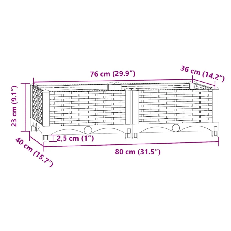 vidaXL puķu kaste, 80x40x23 cm, polipropilēns