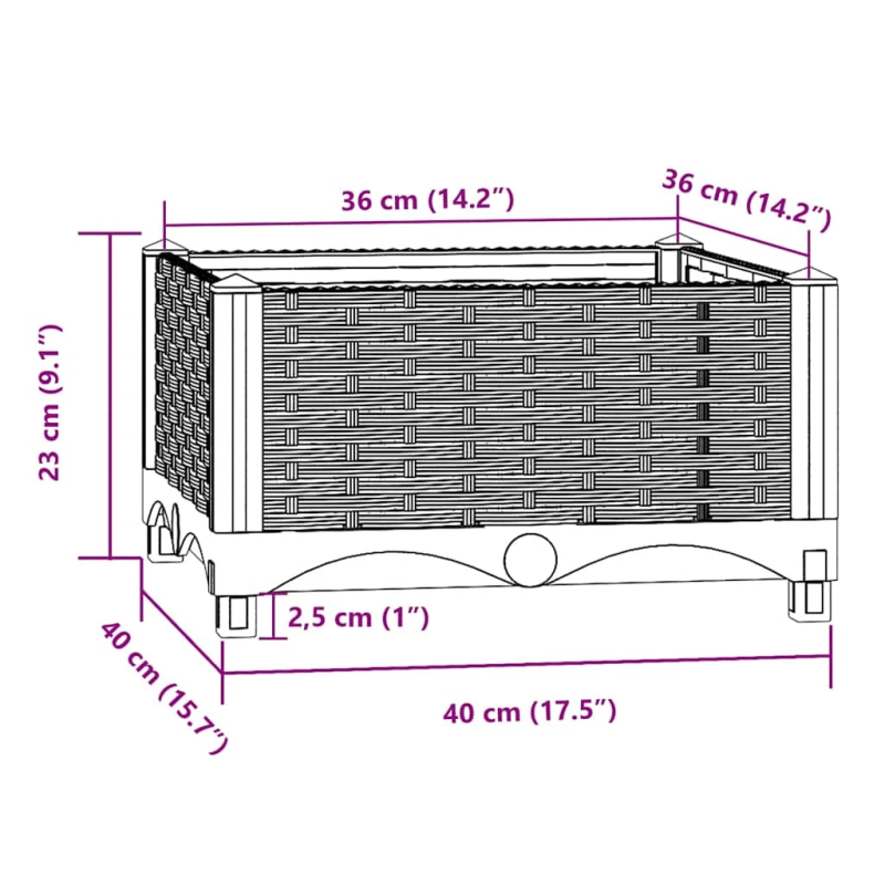 vidaXL puķu kaste, 40x40x23 cm, polipropilēns