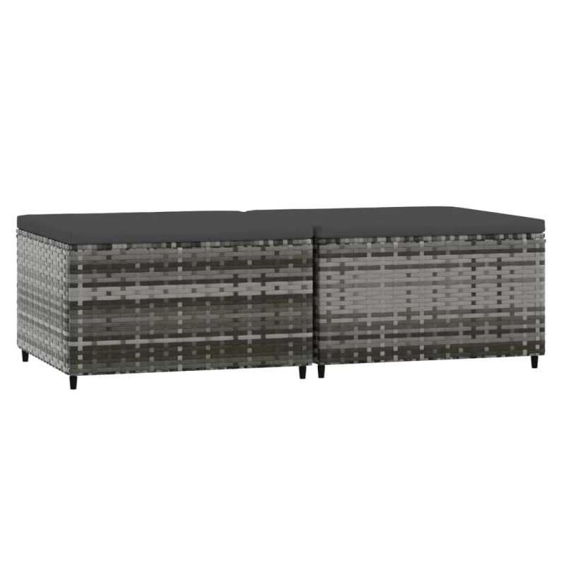 vidaXL dārza kāju soliņi ar spilveniem, 2 gab., pelēka PE rotangpalma