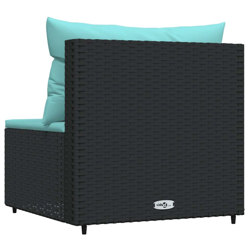 vidaXL vidējais dārza dīvāns, spilveni, melna PE rotangpalma