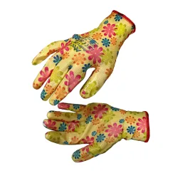 Garden gloves, polyester with nitrile coating, size 8, patterned