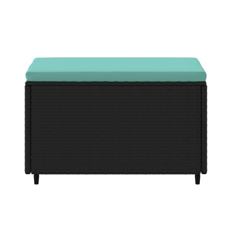 vidaXL dārza kāju soliņš ar spilveniem, PE rotangpalma, melns