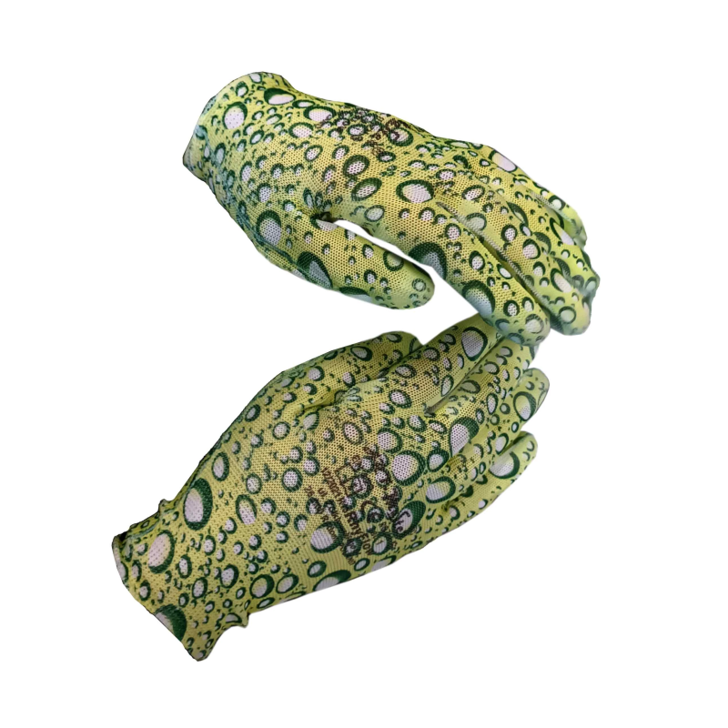 Cimdi dārza poliester ar PU pārkl. 8.izm. ar rakstu