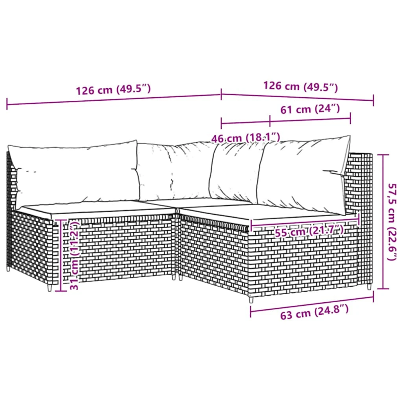 vidaXL 3-daļīgs dārza atpūtas mēbeļu komplekts, pelēka PE rotangpalma