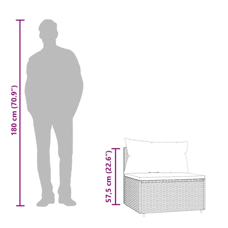 vidaXL vidējie dārza dīvāni, spilveni, 2 gab., pelēka PE rotangpalma
