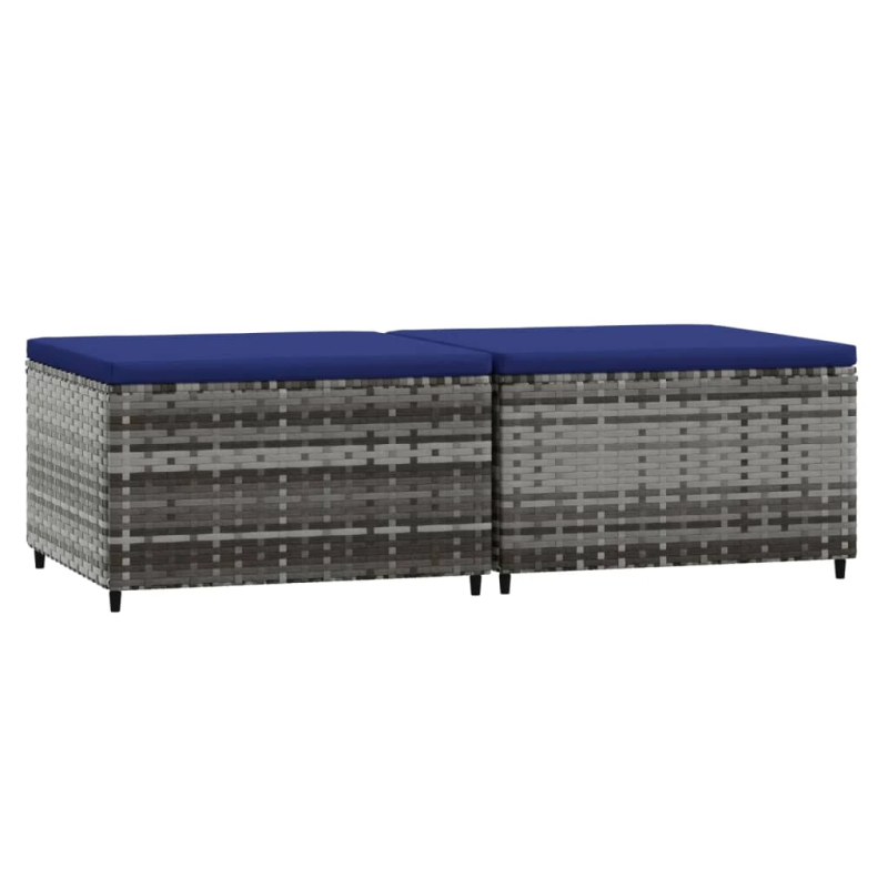 vidaXL dārza kāju soliņi ar spilveniem, 2 gab., pelēka PE rotangpalma