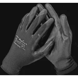 Polyester Gloves with Black PU Coating, Size 8 B+B