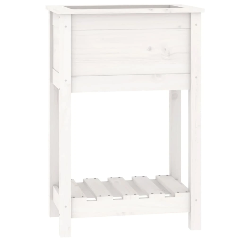 vidaXL puķu kaste ar plauktu, balta, 54x34,5x81 cm, priedes masīvkoks