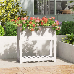 vidaXL puķu kaste ar plauktu, balta, 82,5x34,5x81cm, priedes masīvkoks