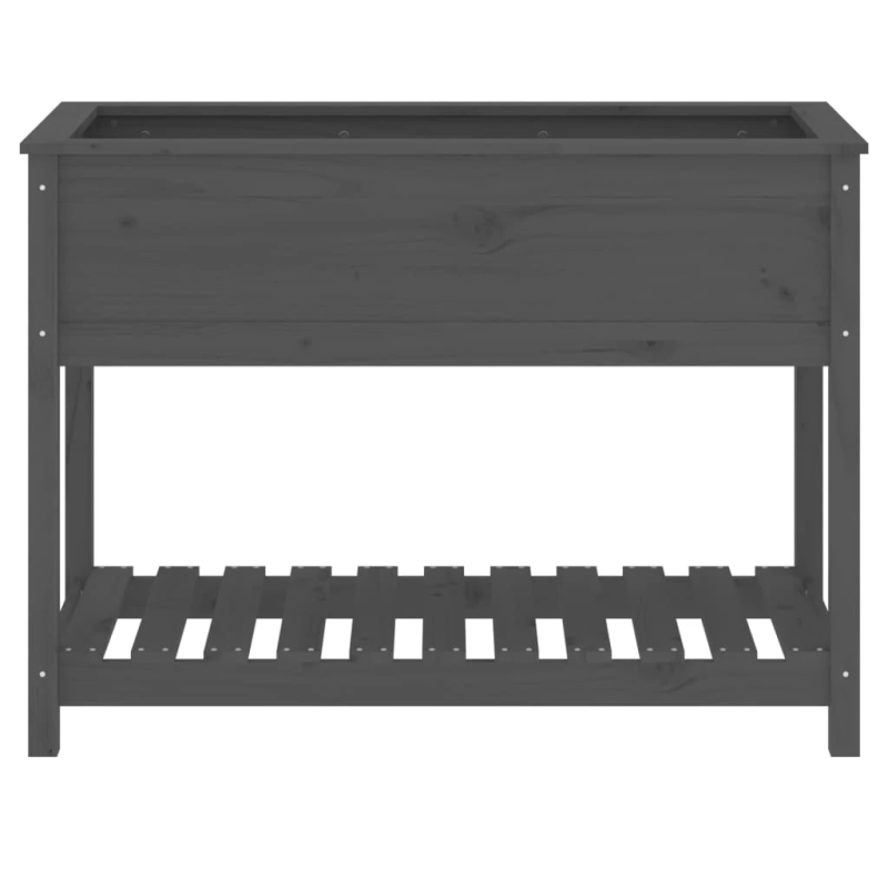 vidaXL puķu kaste ar plauktu, pelēka, 111,5x54x81cm, priedes masīvkoks