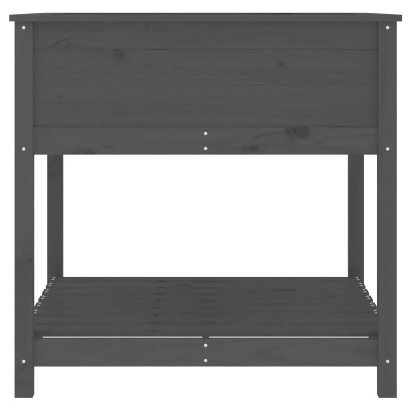 vidaXL puķu kaste ar plauktu, pelēka, 82,5x82,5x81, priedes masīvkoks