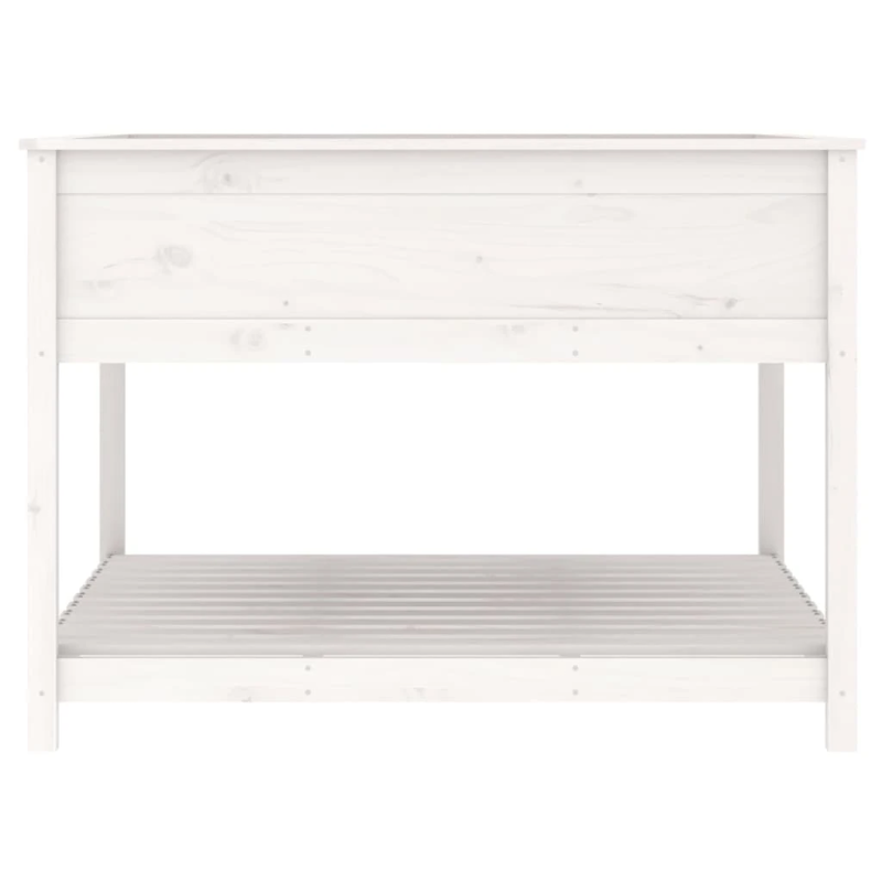 vidaXL puķu kaste ar plauktu, balta, 111,5x111,5x81 cm, priedes koks