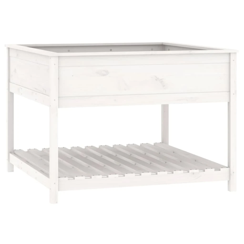vidaXL puķu kaste ar plauktu, balta, 111,5x111,5x81 cm, priedes koks