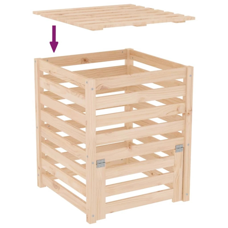 vidaXL komposta kaste, 63,5x63,5x77,5 cm, priedes masīvkoks