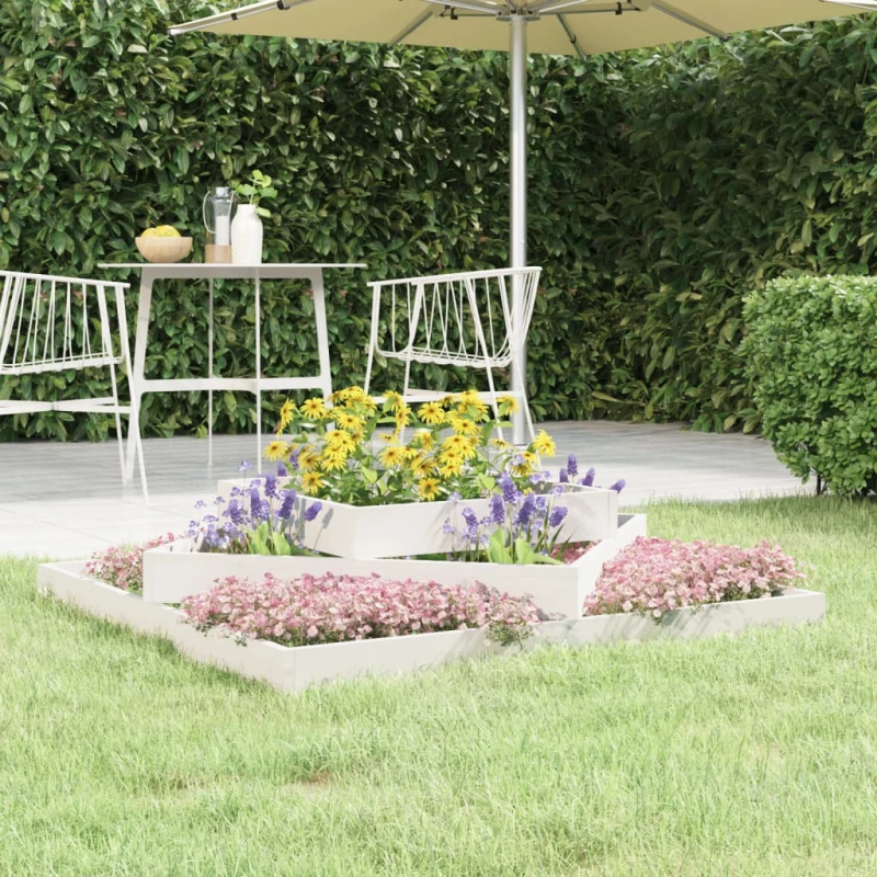 vidaXL puķu kaste, balta, 112x112x27 cm, priedes masīvkoks