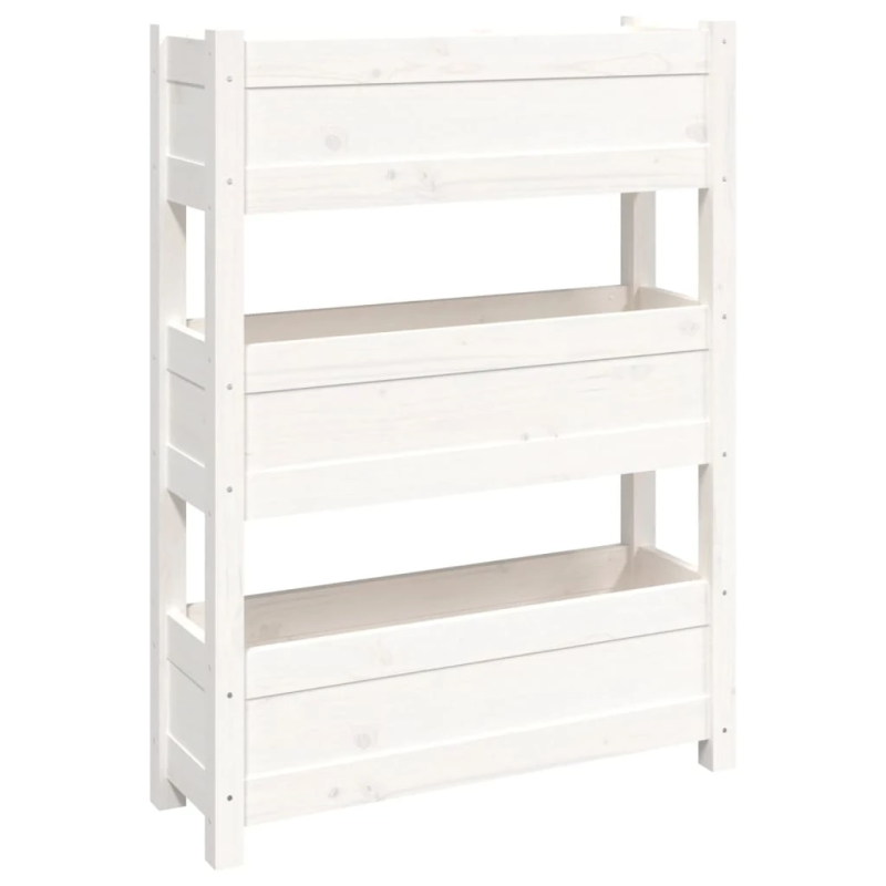 vidaXL puķu kaste, balta, 77x25x104,5 cm, priedes masīvkoks