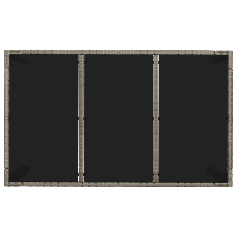 vidaXL dārza galds, stikla virsma, pelēks, 150x90x75cm, PE rotangpalma