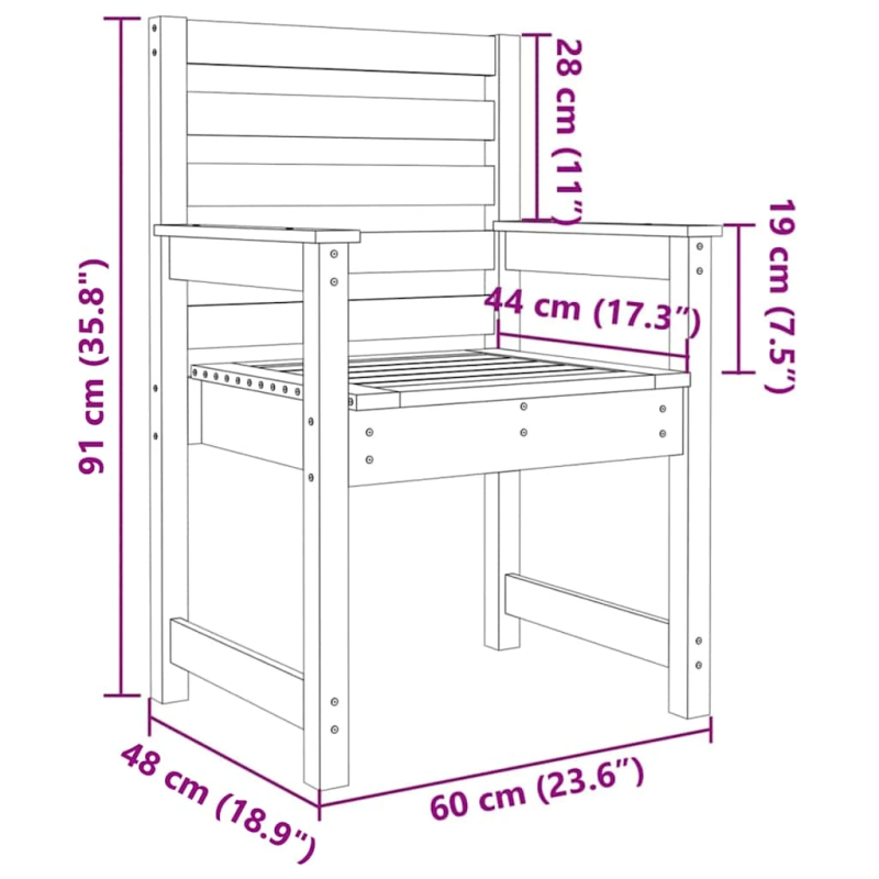 vidaXL dārza krēsli, 2 gab., 60x48x91 cm, priedes masīvkoks