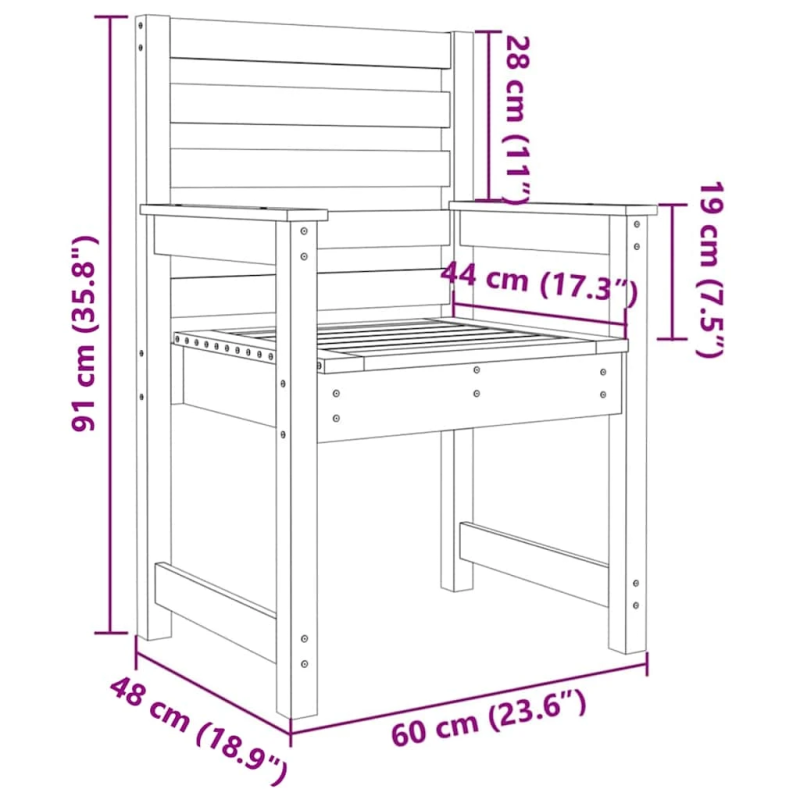 vidaXL dārza krēsli, 2 gab., 60x48x91 cm, Duglasa egles masīvkoks