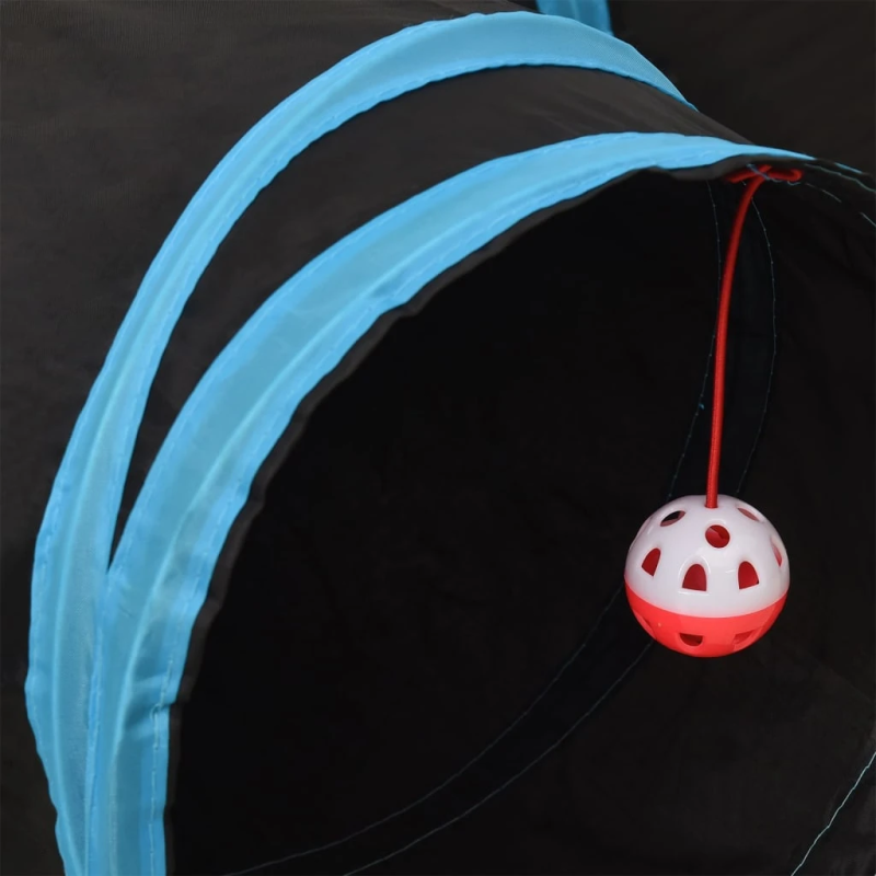 vidaXL kaķu tunelis, 3 ejas, melns un zils, 90 cm, poliesters