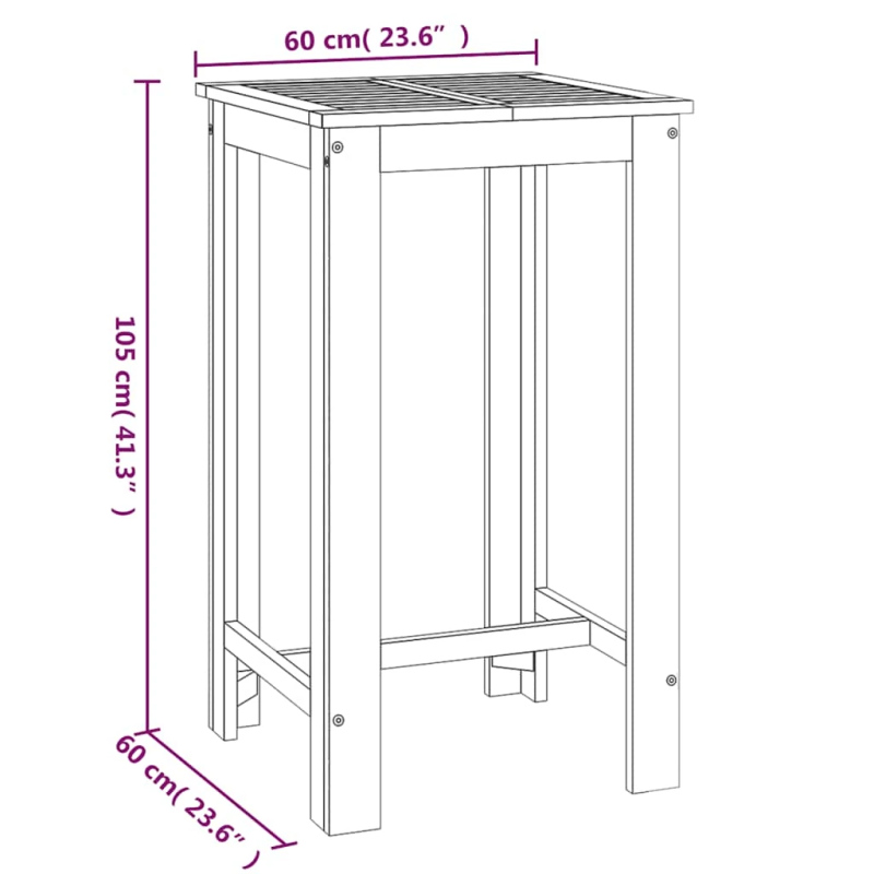 vidaXL dārza bāra galds, 60x60x105 cm, akācijas masīvkoks
