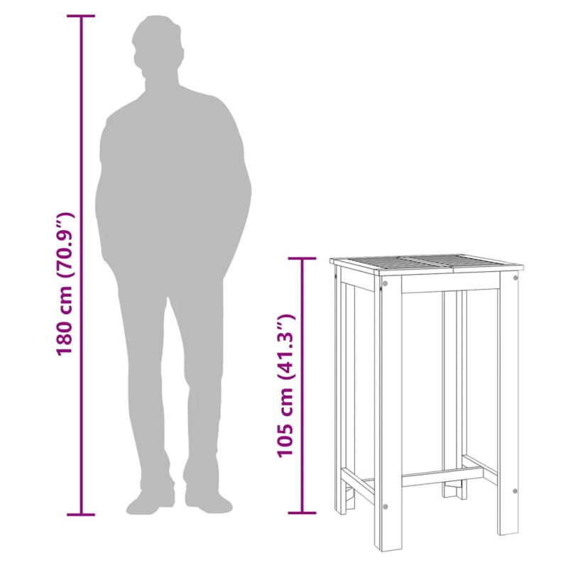 vidaXL dārza bāra galds, 60x60x105 cm, akācijas masīvkoks