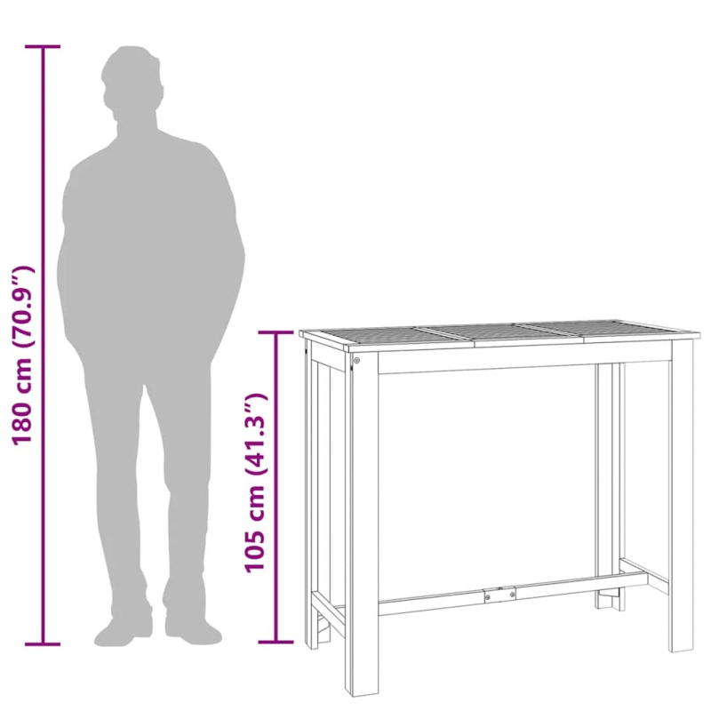 vidaXL dārza bāra galds, 120x60x105 cm, akācijas masīvkoks