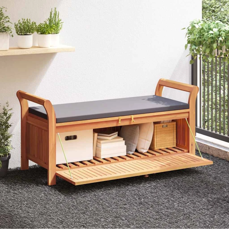 vidaXL sols ar glabāšanas nodalījumu, 126 cm, akācijas masīvkoks