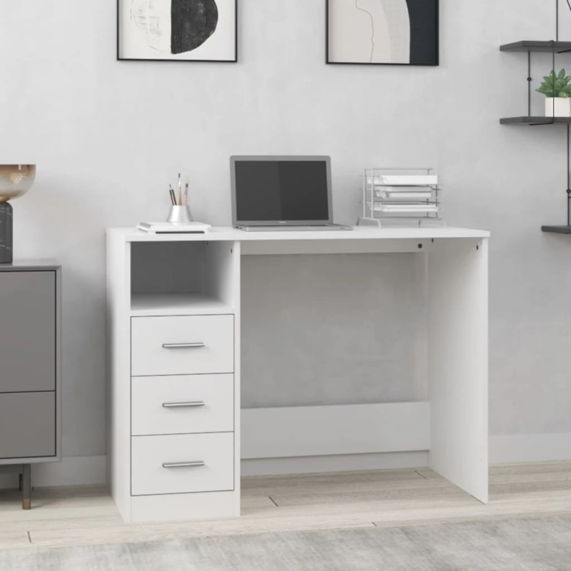 vidaXL rakstāmgalds ar atvilktnēm, balts, 102x50x76 cm