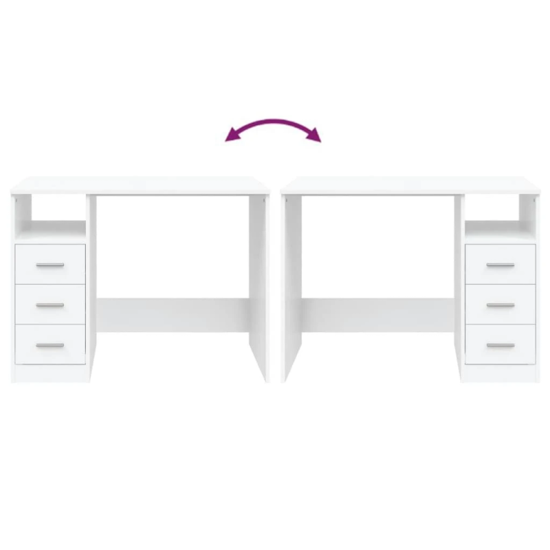 vidaXL rakstāmgalds ar atvilktnēm, balts, 102x50x76 cm
