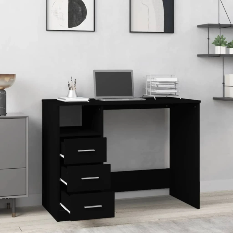 vidaXL rakstāmgalds ar atvilktnēm, melns, 102x50x76 cm, koks