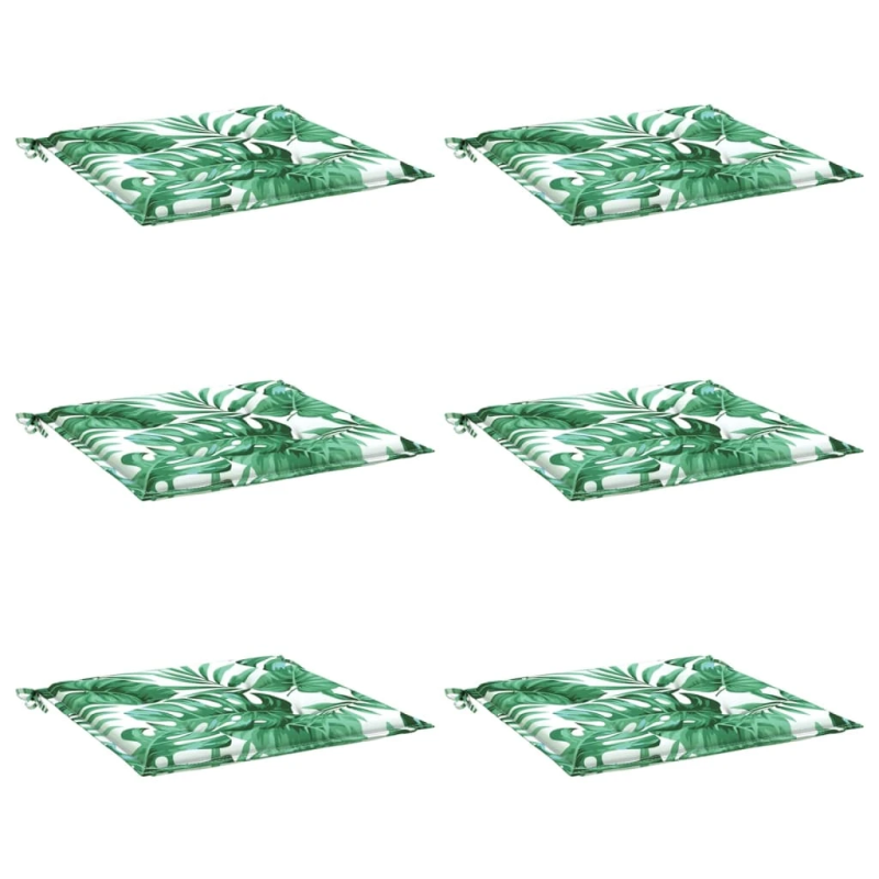 vidaXL dārza krēslu matrači, 6 gab., 40x40x4 cm, audums, lapu apdruka
