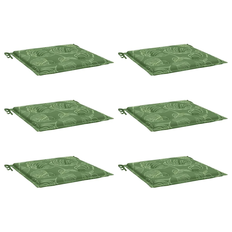 vidaXL dārza krēslu matrači, 6 gab., 40x40x4 cm, audums, lapu apdruka