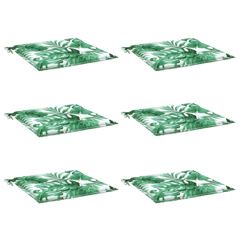 vidaXL dārza krēslu matrači, 6 gab., 50x50x4 cm, audums, lapu apdruka