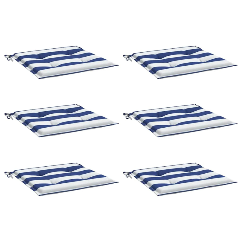 vidaXL spilveni, 6 gab., zilas un baltas svītras, 50x50x4 cm, audums