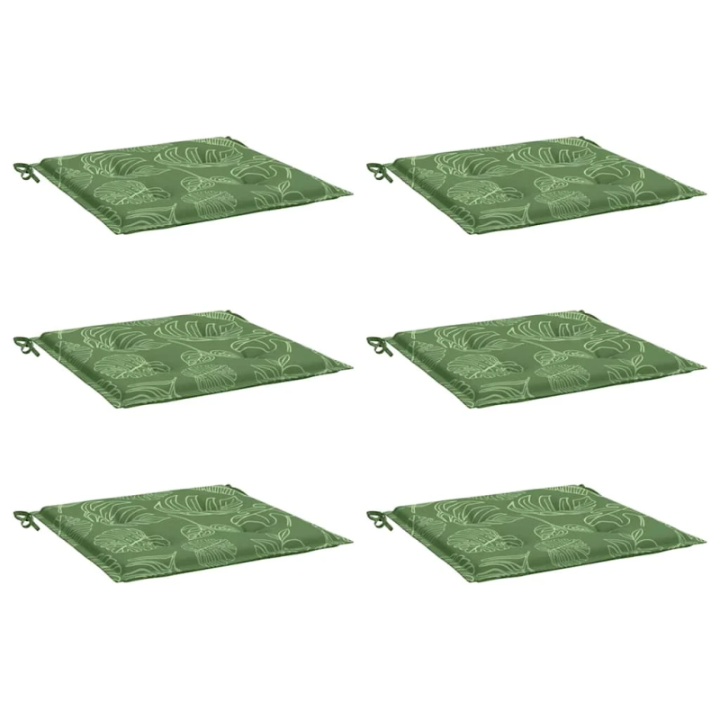 vidaXL dārza krēslu matrači, 6 gab., 50x50x4 cm, audums, lapu apdruka