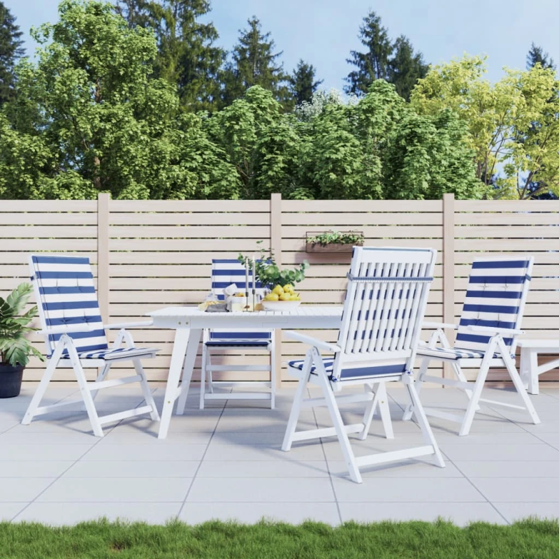 vidaXL krēslu spilveni, 4 gab., zilas un baltas svītras, audums