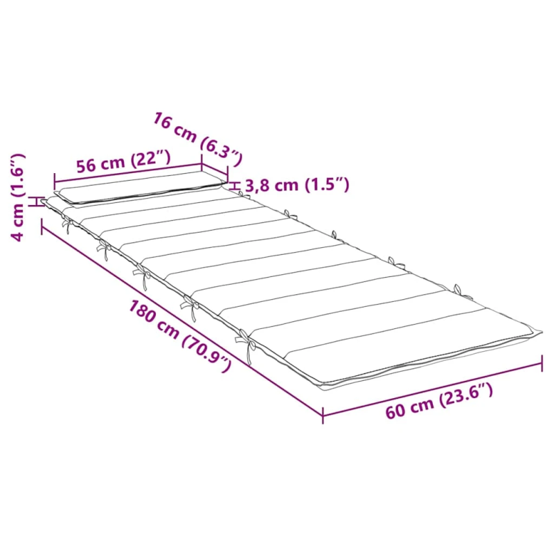 vidaXL sauļošanās krēsla matracis, 180x60x4 cm, audums, sarkans