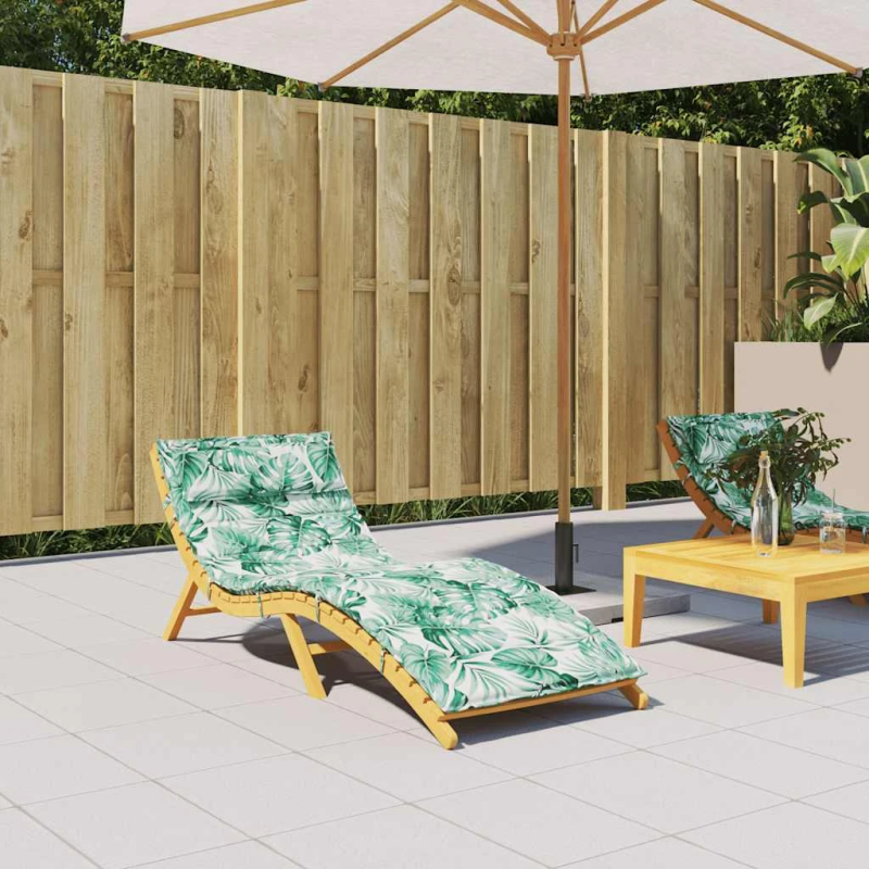 vidaXL sauļošanās krēsla matracis, 180x60x4 cm, audums, lapu apdruka